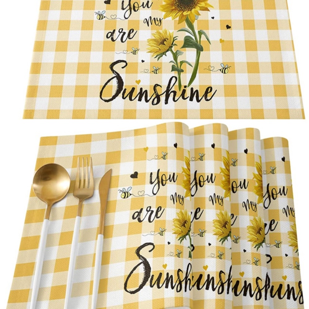 NEW Set of 6 Sunflower Summer Sunshine Bee Anti-Skid Washable PVC Table Mats